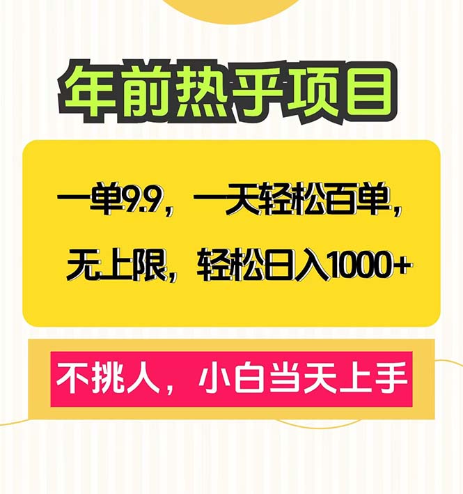一单9.9，一天百单无上限，不挑人，小白当天上手，轻松日入1000+-吾爱网创