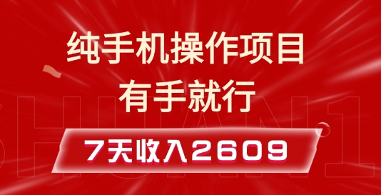 纯手机操作的小项目，有手就能做，7天收入2609+实操教程【揭秘】-吾爱网创