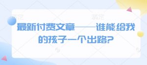 最新付费文章——谁能给我的孩子一个出路?-吾爱网创