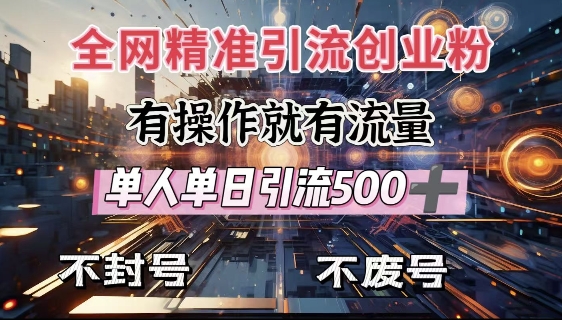 全网独家引流创业粉,有操作就有流量,单人单日引流500+,不封号、不费号-吾爱网创