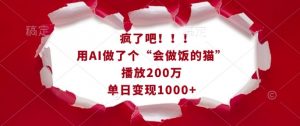疯了吧！用AI做了个“会做饭的猫”，播放200万，单日变现1k-吾爱网创