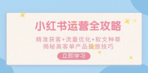 小红书运营全攻略,精准获客+流量优化+软文种草,揭秘高客单产品投放技巧-吾爱网创