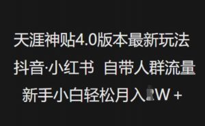 天涯神贴4.0版本最新玩法,抖音·小红书自带人群流量,新手小白轻松月入过W-吾爱网创