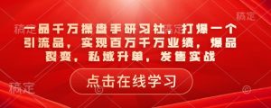 一品千万操盘手研习社，打爆一个引流品，实现百万千万业绩，爆品裂变，私域升单，发售实战-吾爱网创