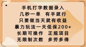 手机打字数据录入,几秒一单,有手就行,只要做当天就有收益,暴力玩法一天低保2张-吾爱网创