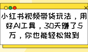 小红书视频带货玩法,用好AI工具,30天赚了5万,你也能轻松做到-吾爱网创