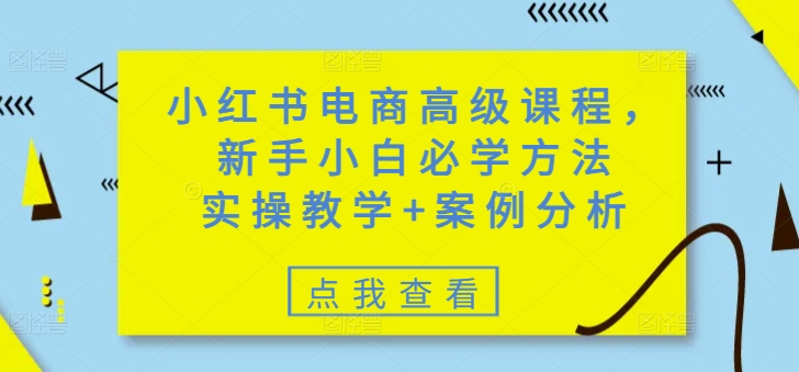 小红书电商高级课程,新手小白必学方法,实操教学+案例分析-吾爱网创