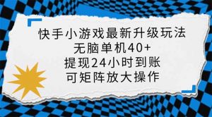 快手小游戏最新版升级玩法,新风口,无脑单机日入40+,可批量放大,小...-吾爱网创