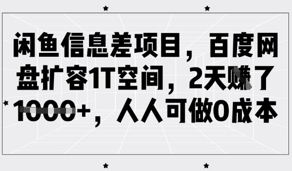 闲鱼信息差项目，百度网盘扩容1T空间，2天收益1k+，人人可做0成本-吾爱网创