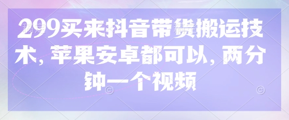 299买来抖音带货搬运技术，苹果安卓都可以，两分钟一个视频-吾爱网创