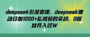 deepseek引流变现,deepseek被动日加1000+私域粉的实战,0粉丝月入过W-吾爱网创
