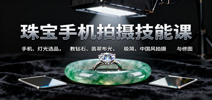 珠宝手机拍摄技能课:手机、 灯光选品，教钻石、翡翠布光，极简、中国风拍摄与修图-吾爱网创