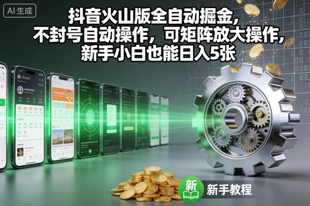 抖音火山版全自动掘金,不封号自动操作,可矩阵放大操作,新手小白也能日入5张【揭秘】-吾爱网创