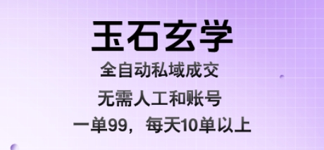 玉石玄学全自动私域成交，一单99每天十单以上，无需人工和矩阵账号，蓝海项目直接干【揭秘】-吾爱网创