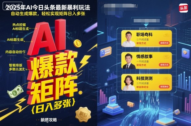 2025年AI今日头条最新暴利玩法,自动生成爆款,轻松实现矩阵日入多张-吾爱网创