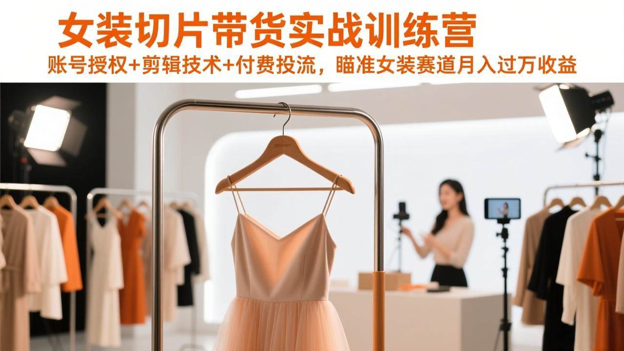 （17357期）女装切片带货实战训练营，账号授权+剪辑技术+付费投流，瞄准女装赛道月入过万收益-吾爱网创