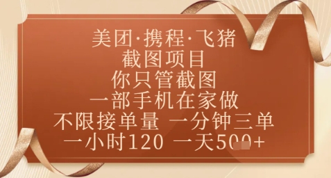 飞猪美团截图项目，你只管截图，一部手机在家做，正规平台无套路，一天5张+【揭秘】-吾爱网创