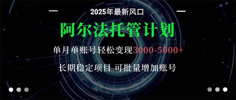 （16360期）阿尔法托管计划 单账号月入3000-5000，长期稳定项目，新手小白轻松上手。-吾爱网创