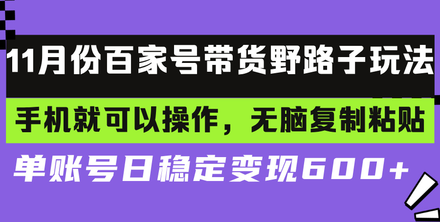 百家号带货野路子玩法 手机就可以操作，无脑复制粘贴 单账号日稳定变现…-吾爱网创