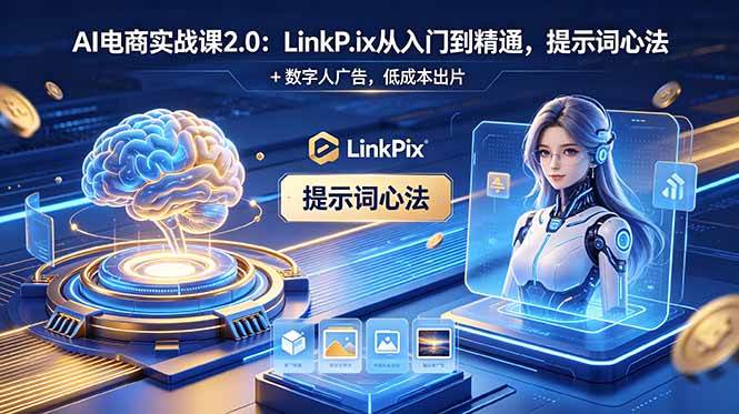 (18655期)AI 电商实战课2.0|LinkPix 从入门到精通,提示词心法 + 数字人广告,低成本出片-吾爱网创