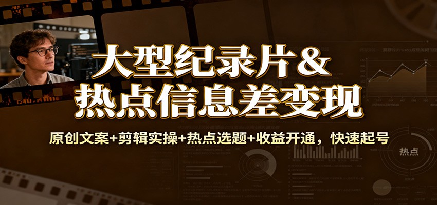 大型纪录片&热点信息差变现:原创文案+剪辑实操+热点选题+收益开通,快速起号-吾爱网创
