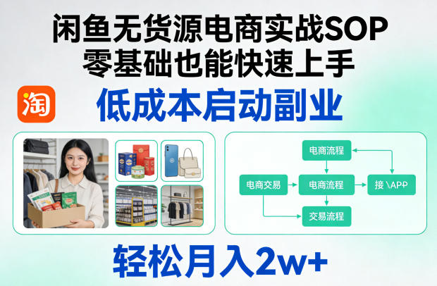 闲鱼无货源电商实战SOP,零基础也能快速上手,低成本启动副业,轻松月入2w+-吾爱网创
