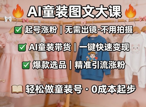 AI童装图文剪辑，某社群童装图文大课，起号涨粉、AI童装带货、爆款选品，无需出镜和拍摄-吾爱网创