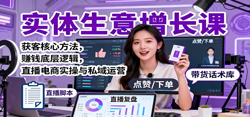 实体生意增长课：获客核心方法，赚钱底层逻辑，直播电商实操与私域运营-吾爱网创