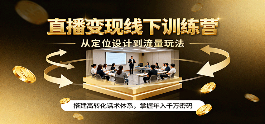 直播变现线下训练营，从定位设计到流量玩法，搭建高转化话术体系，掌握年入千万密码-吾爱网创