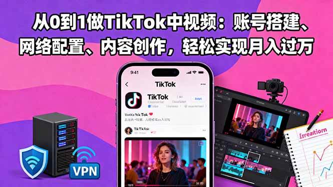 （16461期）从0到1做TikTok中视频：账号搭建、网络配置、内容创作，轻松实现月入过万-吾爱网创