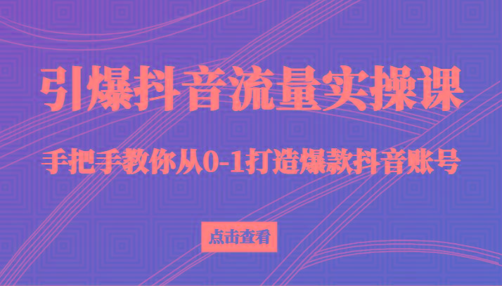 引爆抖音流量实操课，手把手教你从0-1打造爆款抖音账号(27节课)-吾爱网创