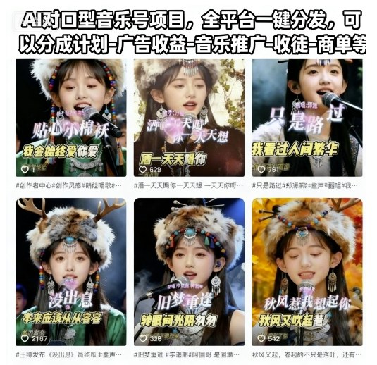 AI对口型音乐号项目,全平台一键分发,可以分成计划-广告收益-音乐推广-收徒-商单等-吾爱网创
