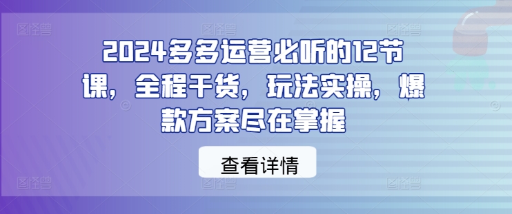 2024多多运营必听的12节课，全程干货，玩法实操，爆款方案尽在掌握-吾爱网创