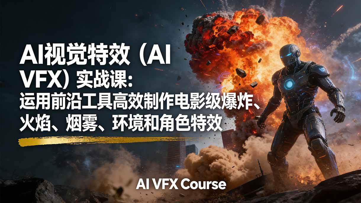 （17212期）AI视觉特效（AI VFX）实战课：运用前沿工具高效制作电影级爆炸、火焰、烟雾、环境和角色特效-吾爱网创