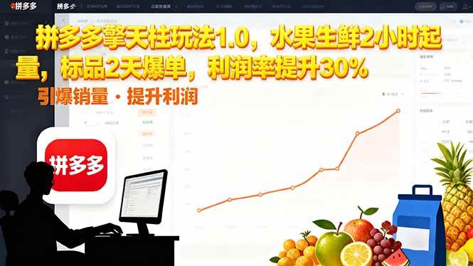 （16429期）拼多多 擎天柱玩法1.0，水果生鲜2小时起量，标品2天爆单，利润率提升30%-吾爱网创