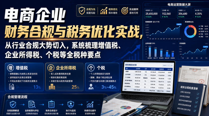 电商企业财务合规与税务优化实战,从行业合规大势切入,系统梳理增值税、企业所得税、个税等全税种要点-吾爱网创