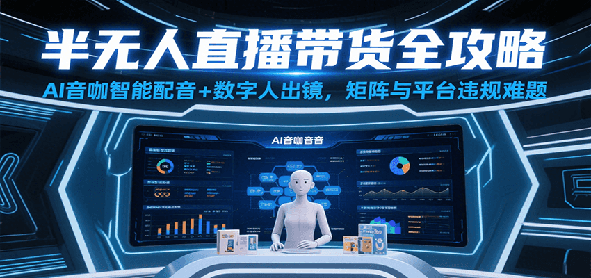 半无人直播带货全攻略：AI音咖智能配音+数字人出镜，解决账号矩阵与平台违规难题-吾爱网创