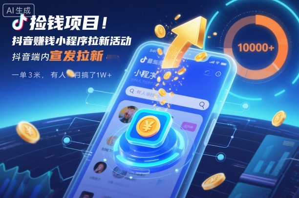 捡钱项目！抖音賺钱小程序拉新活动，抖音端内宣发拉新，一单3米，有人半个月搞了1W+-吾爱网创