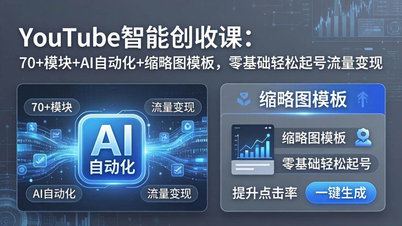 （17926期）YouTube智能创收课：70+模块+AI自动化+缩略图模板，零基础轻松起号流量变现-吾爱网创
