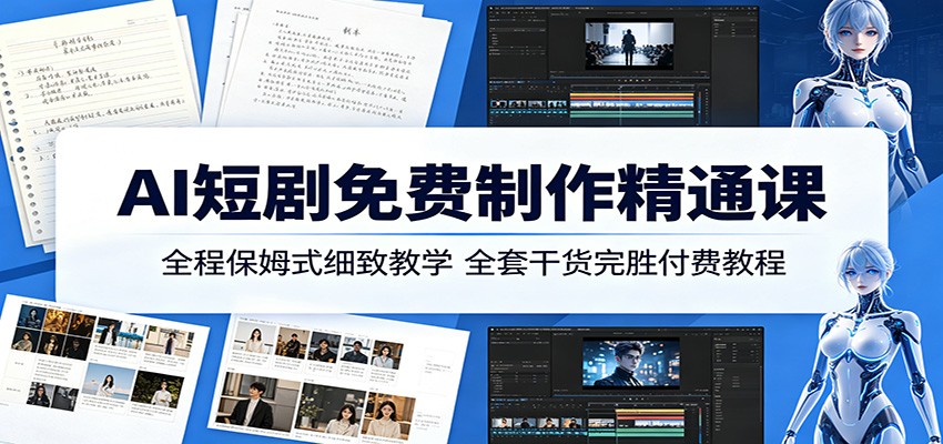 AI短剧免费制作精通课：全程保姆式细致教学，全套干货完胜付费教程-吾爱网创