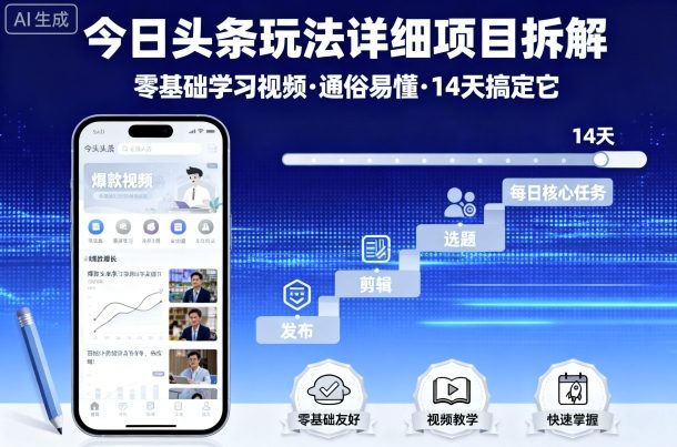 今日头条玩法详细项目拆解，零基础学习视频 通俗易懂 14天搞定它-吾爱网创