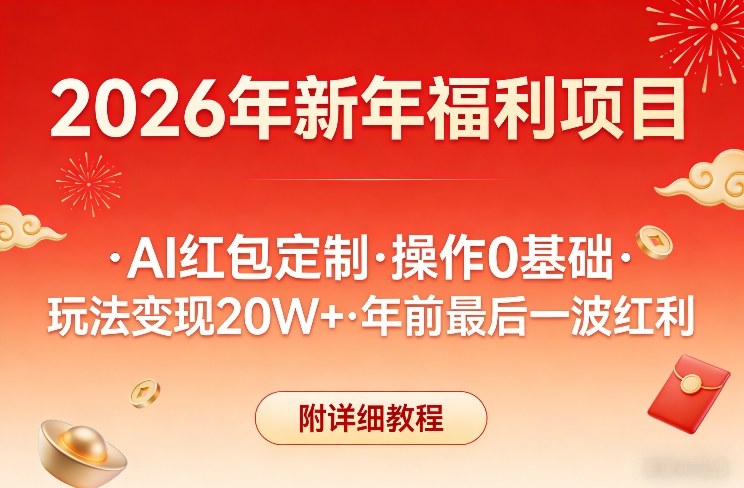新年福利项目，AI红包定制，操作0基础，玩法变现20W+年前最后一波红利，附详细教程-吾爱网创