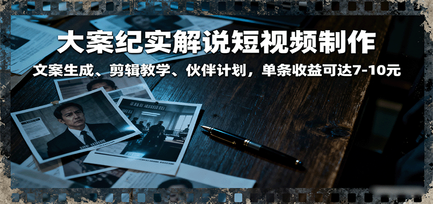 大案纪实解说短视频制作，文案生成、剪辑教学、伙伴计划，单条收益可达7-10元-吾爱网创