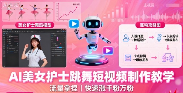AI美女护士跳舞短视频制作教学，流量拿捏，快速涨千粉万粉【提示词+视频教程】-吾爱网创