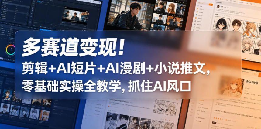 多赛道变现！剪辑+AI短片+AI漫剧+小说推文，零基础实操全教学，抓住AI风口-吾爱网创