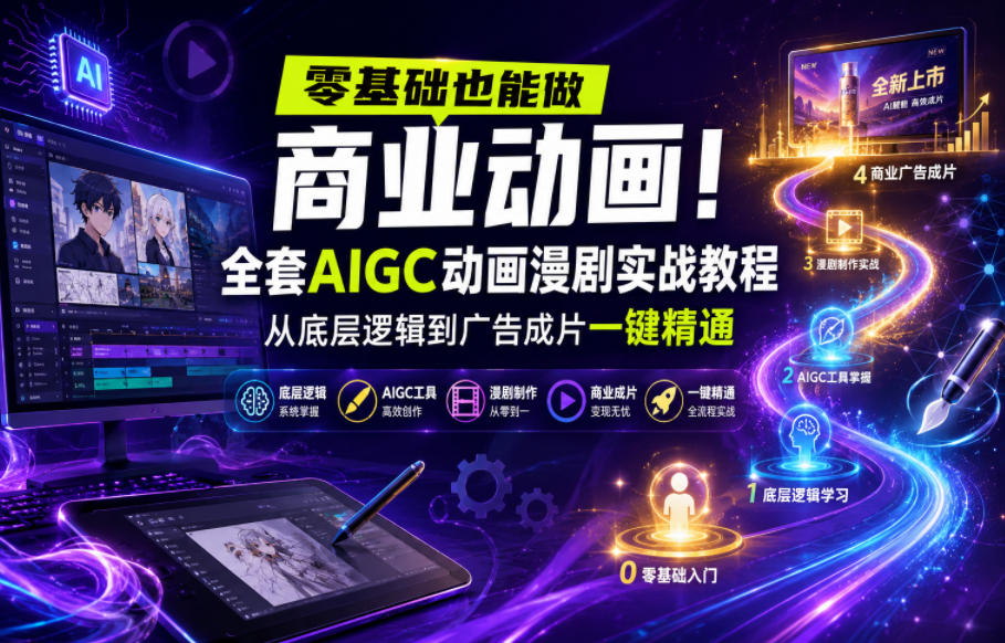 零基础也能做商业动画!全套AIGC动画漫剧实战教程,从底层逻辑到广告成片一键精通-吾爱网创
