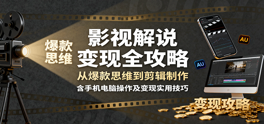 影视解说变现全攻略：从爆款思维到剪辑制作，含手机电脑操作及变现实用技巧-吾爱网创