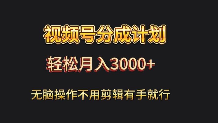 视频号流量分成，不用剪辑，有手就行，轻松月入2000+-吾爱网创
