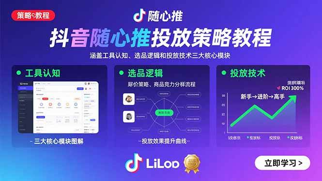 （15828期）抖音随心推投放策略教程：涵盖工具认知、选品逻辑和投放技术三大核心模块-吾爱网创