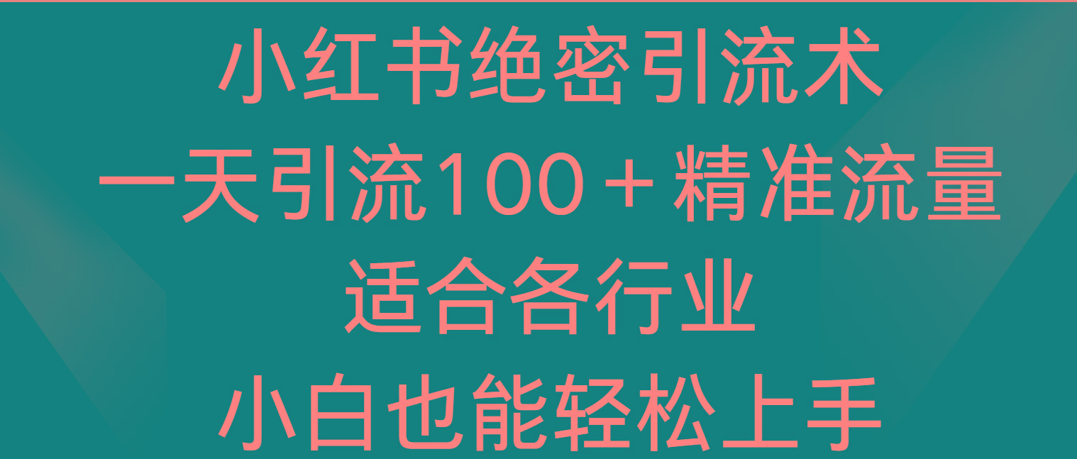 小红书绝密引流术，一天引流100＋精准流量，适合各个行业，小白也能轻松上手-吾爱网创